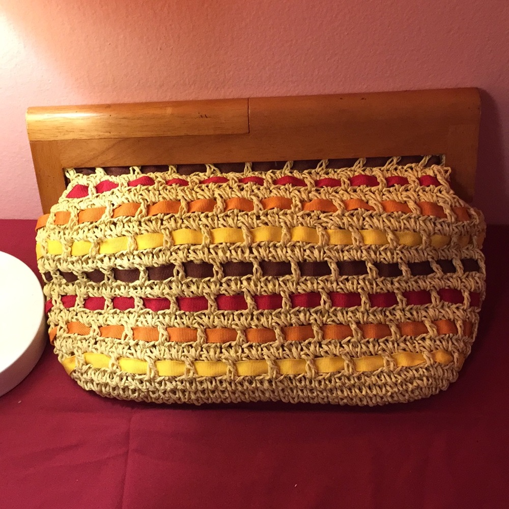 Nine West multi color wheat straw clutch bag - Picture 5 of 6